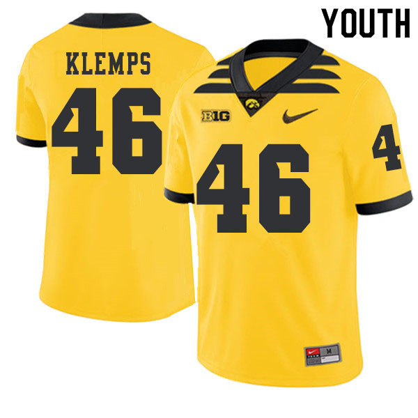 2019 Youth #46 Logan Klemps Iowa Hawkeyes College Football Alternate Jerseys Sale-Gold